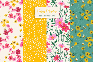 Honey Meadow. 16 Seamless Patterns