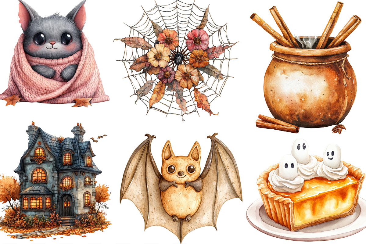 Watercolor Creepy and Cozy Halloween, an Illustration by Designking (Photo 3 of 4)