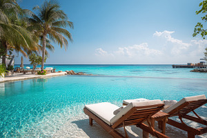 Luxurious beach resort pool, a Photo by Pavel_design