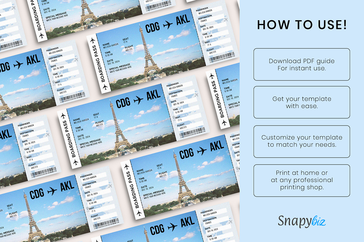 Paris Boarding Pass Template, a Templates & Theme by Snapybiz (Photo 16 of 17)