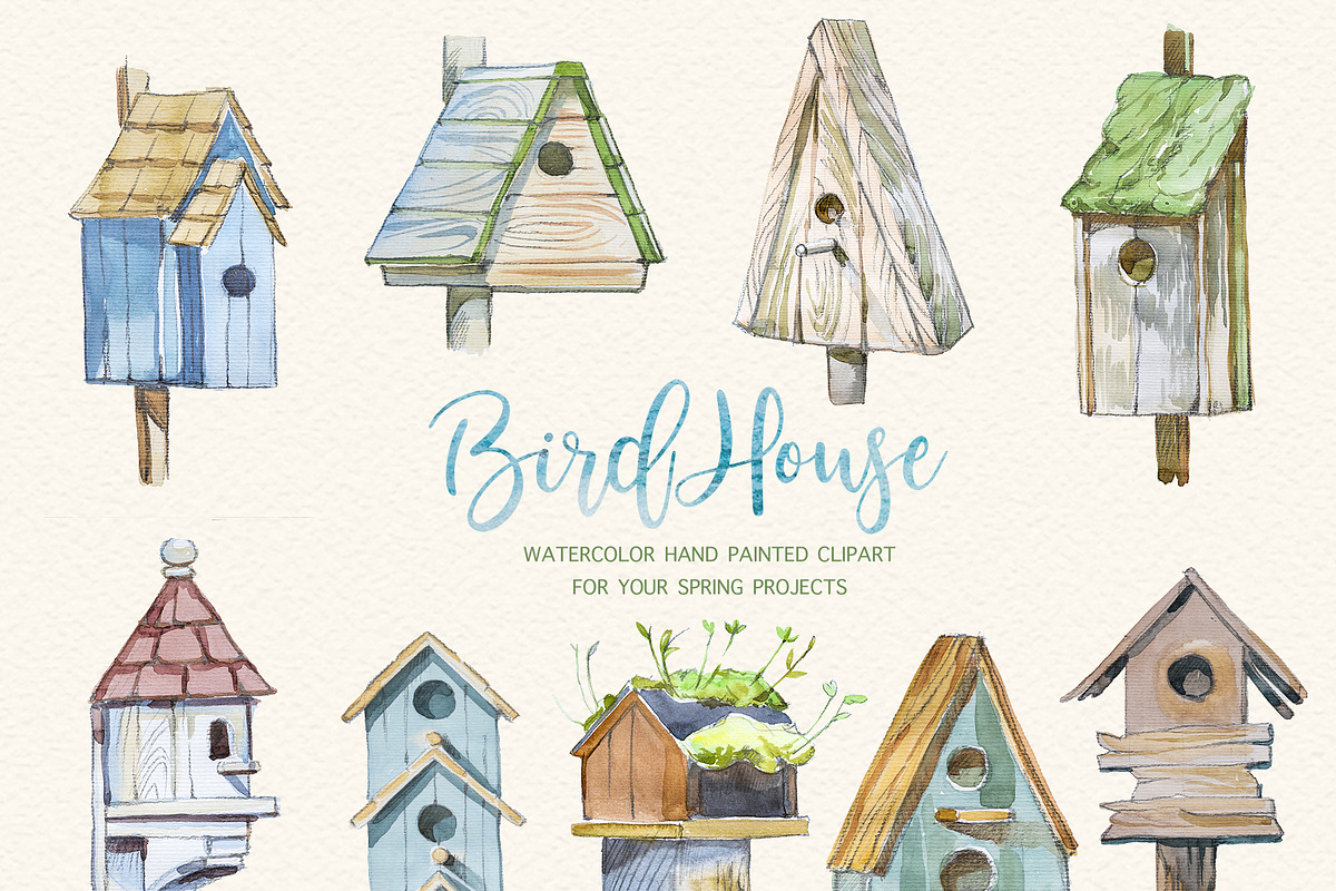 Watercolor Birdhouse Clipart Set, a Seasonal Illustration by ArtCreationsDesign (Photo 10 of 12)
