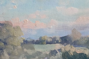 Country road winding through green fields under pastel sky, impressionist rural, a Seasonal Illustration by Studio ANNA