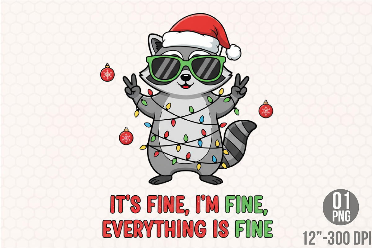 Raccoon Christmas Sublimation PNG, an Illustration by Designking (Photo 4 of 6)