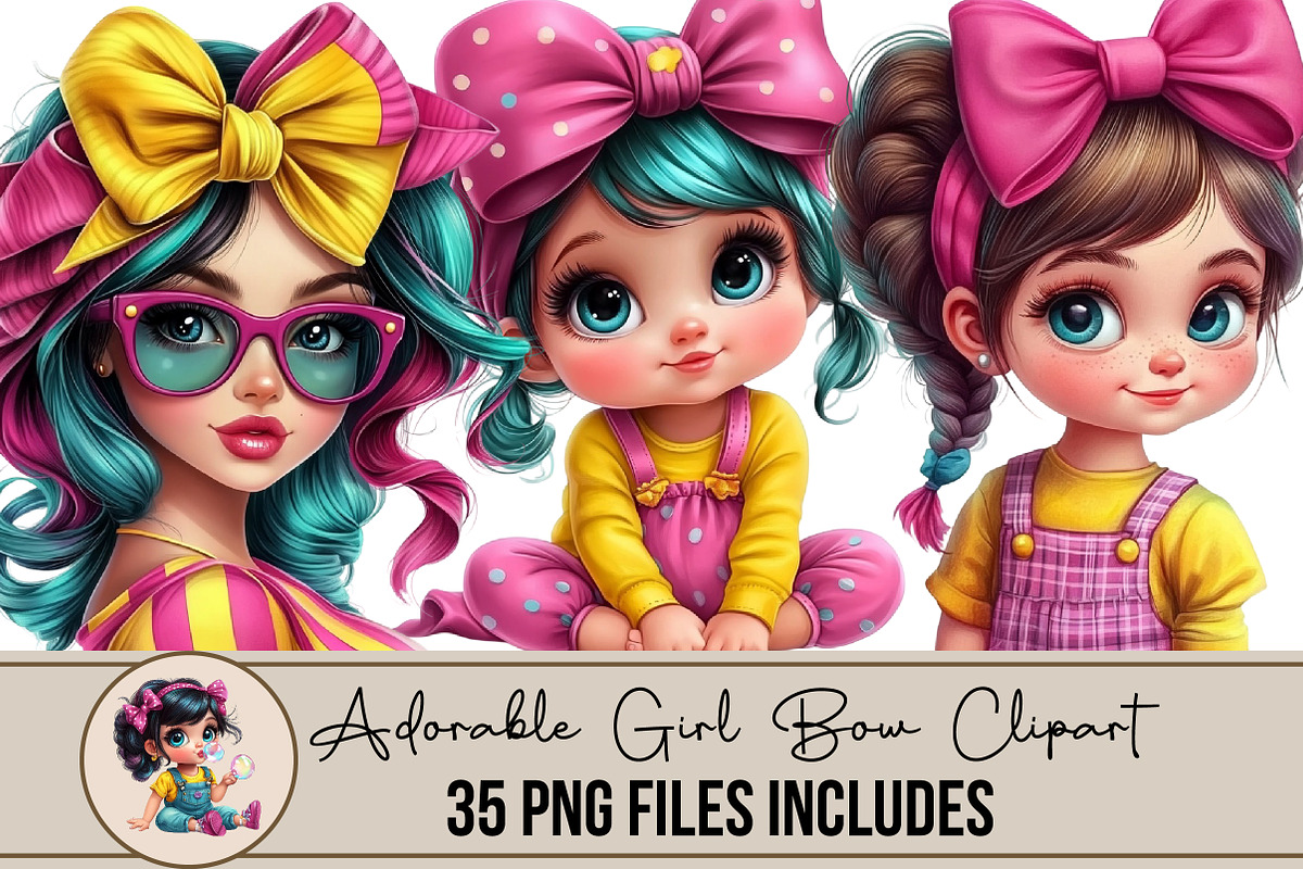 Adorable Girl Bow Clipart, an Illustration by DreamArtGraphic (Photo 1 of 5)
