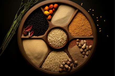 Hearty Grains plate. Generate Ai, a Food & Drink Photo by Ylivdesign