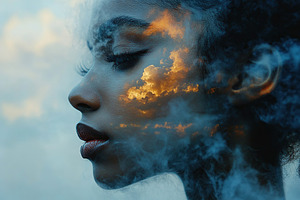Portrait of fashion model woman with bright lights, a Person Photo by AlyaAnd
