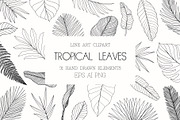 Line Art Tropical Leaves Clipart., an Illustration by ElenKoss (Thumbnail 1 of 13)