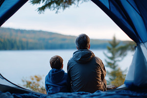 Rear view on a father and son sit, a Person Photo by MistyDay