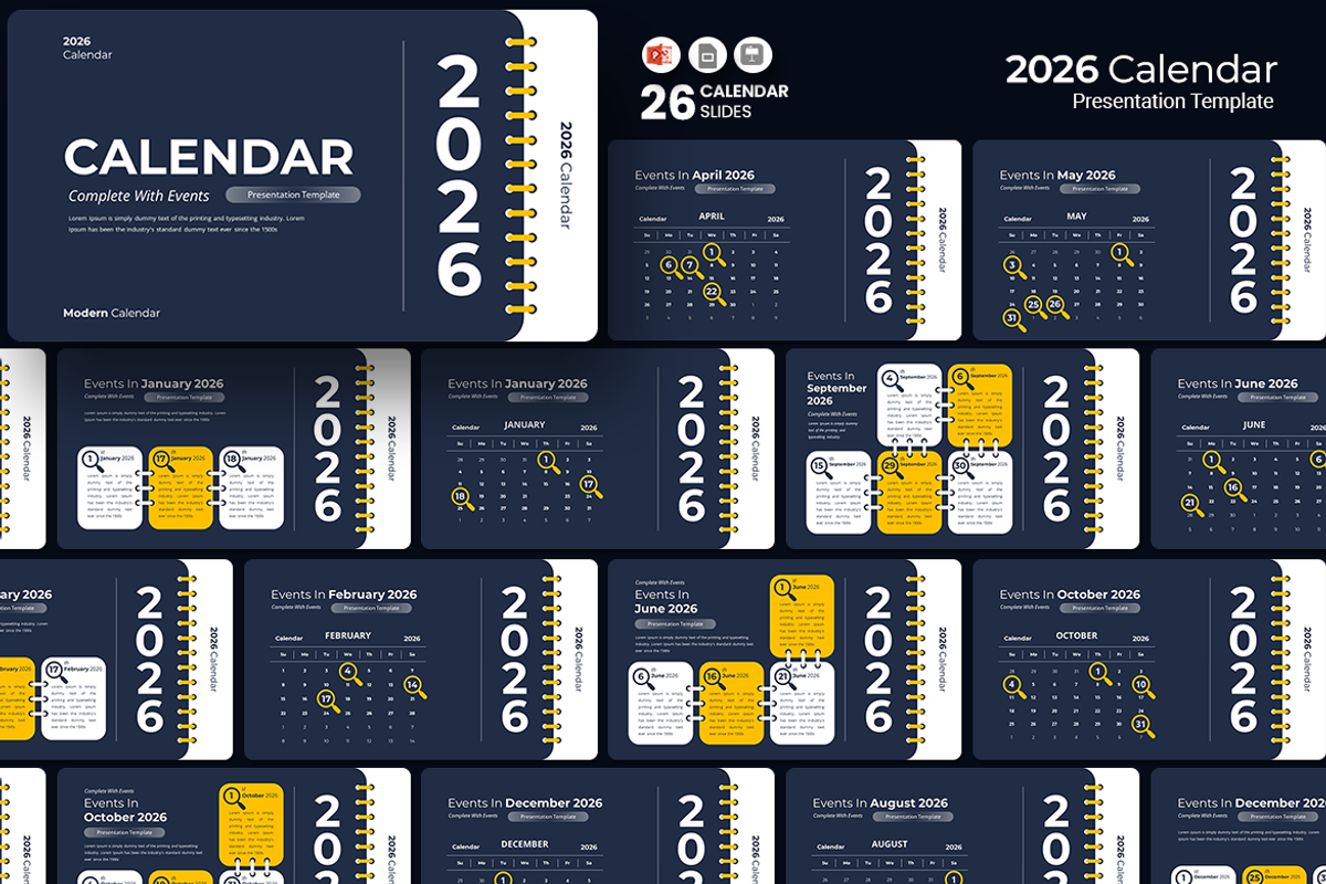 2026 Calendar - PowerPoint Template, a Presentation Template by Iqsiart Studio (Photo 1 of 4)
