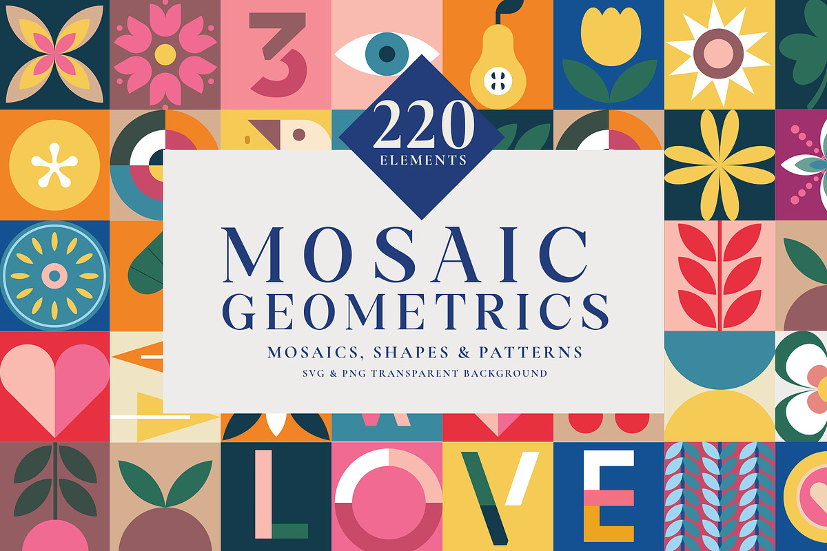 Mosaic Geometrics Shapes & Patterns, a Graphic by Paper Flowers Studio (Photo 1 of 8)