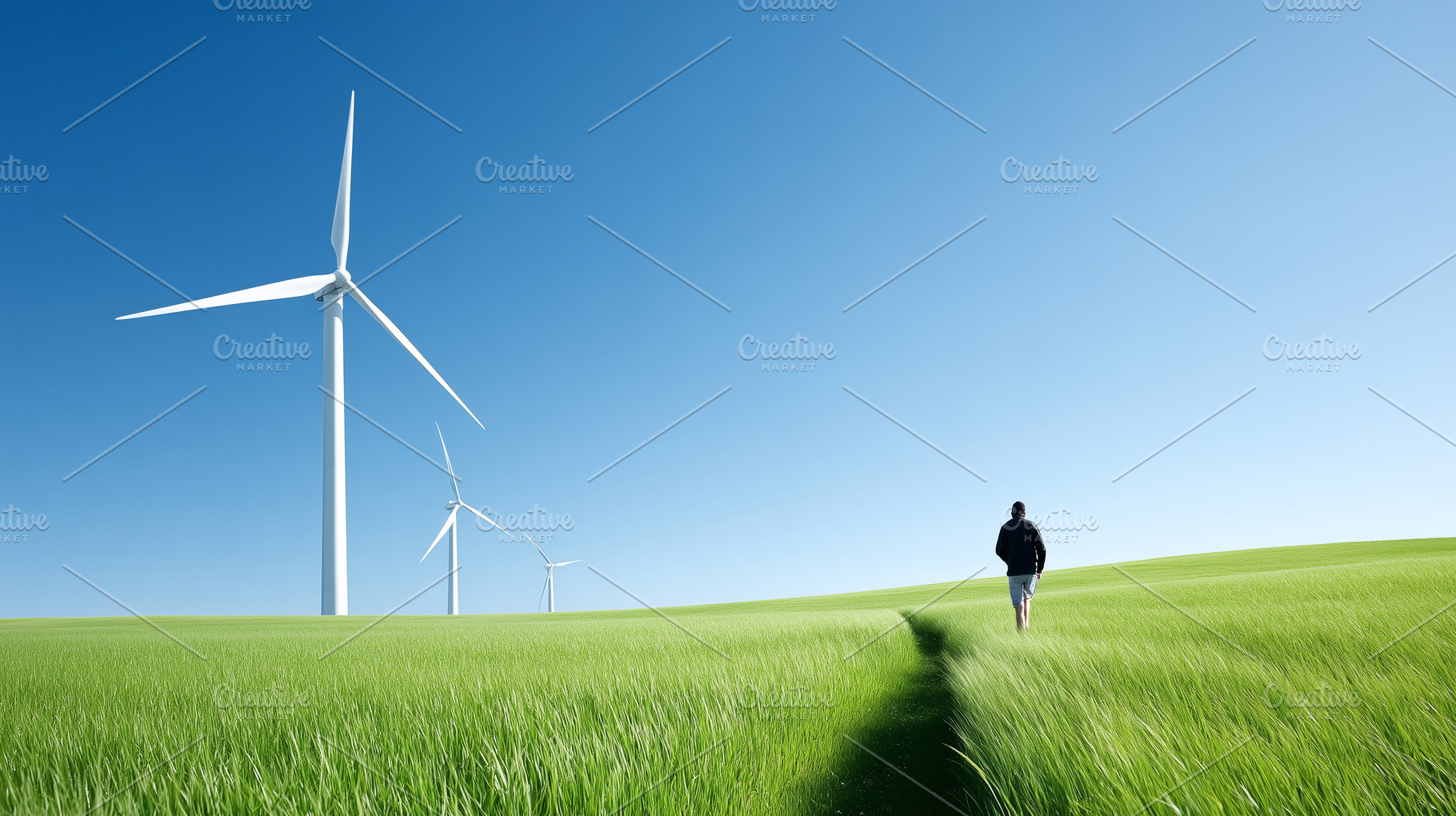 Man walking through green field with, a Nature Photo by MistyDay
