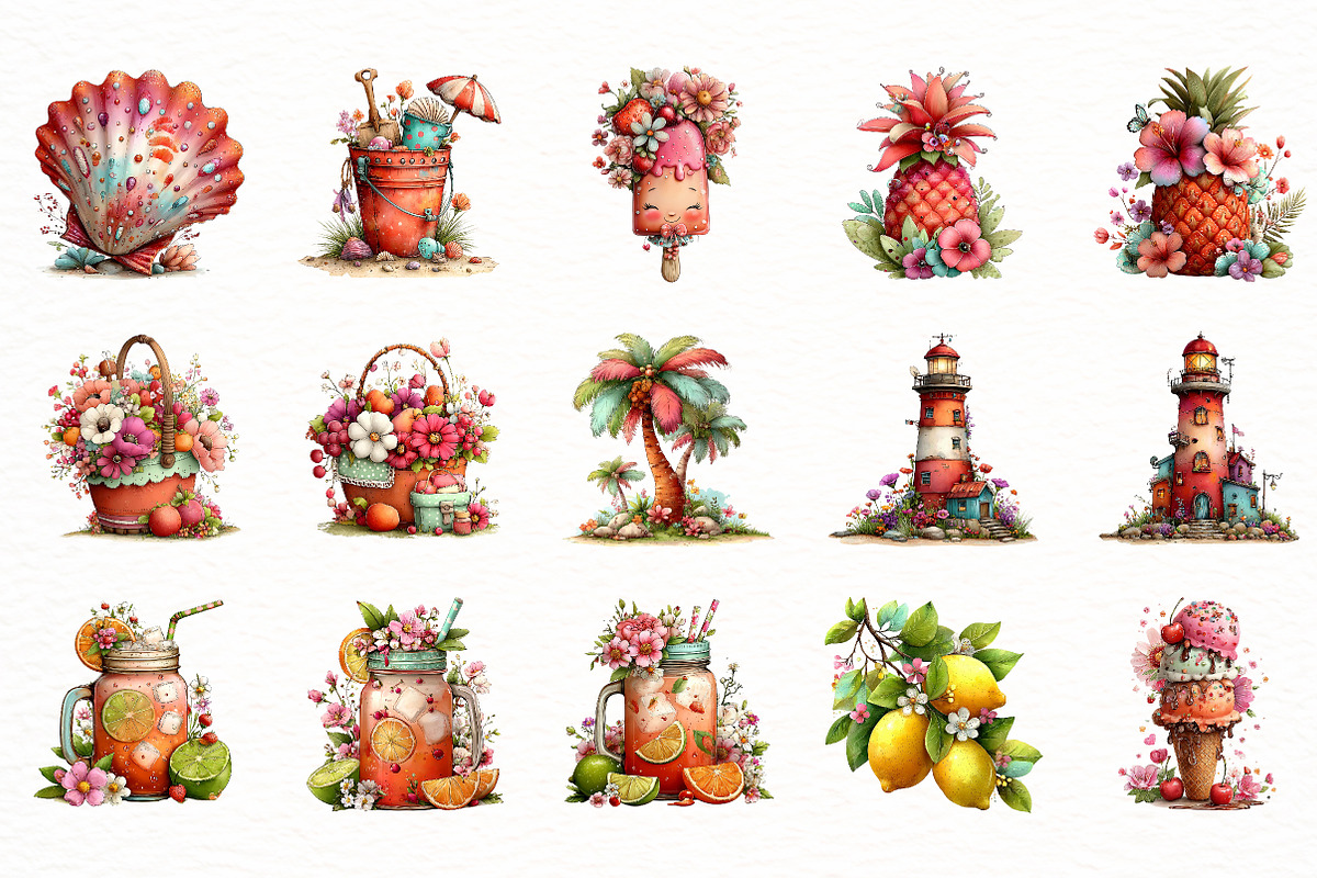 Whimsical Summer Clipart Bundle, an Illustration by Designworld (Photo 4 of 6)