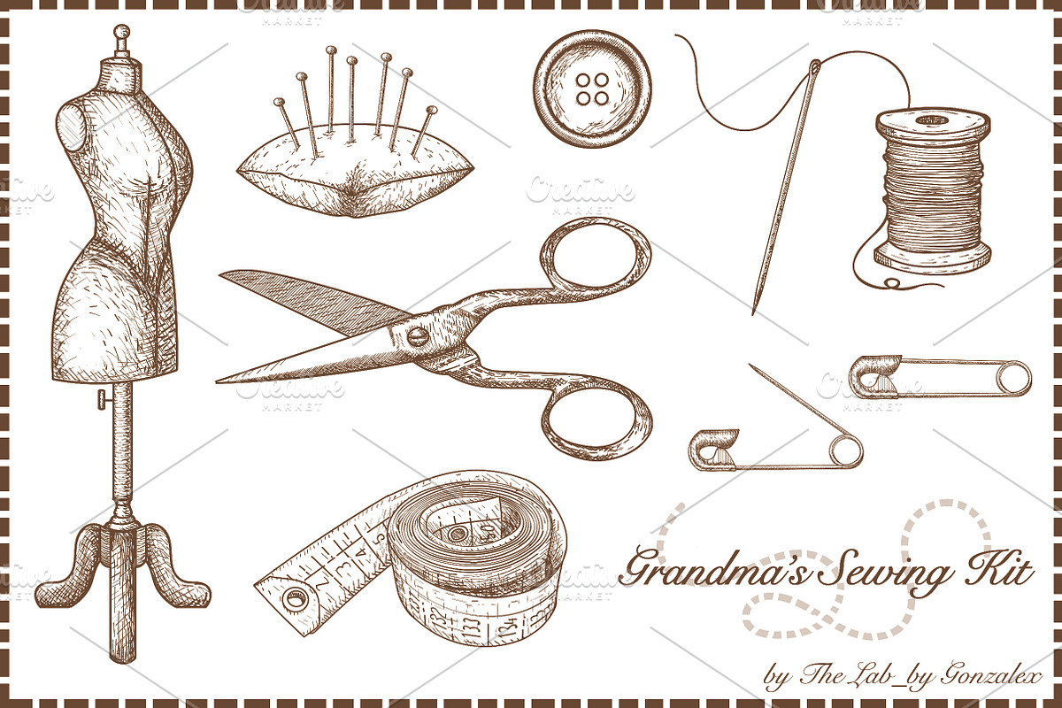 Grandma's Sewing Kit-Hand Drawn Icon, an Icon by alessandra_gonzalez (Photo 3 of 4)