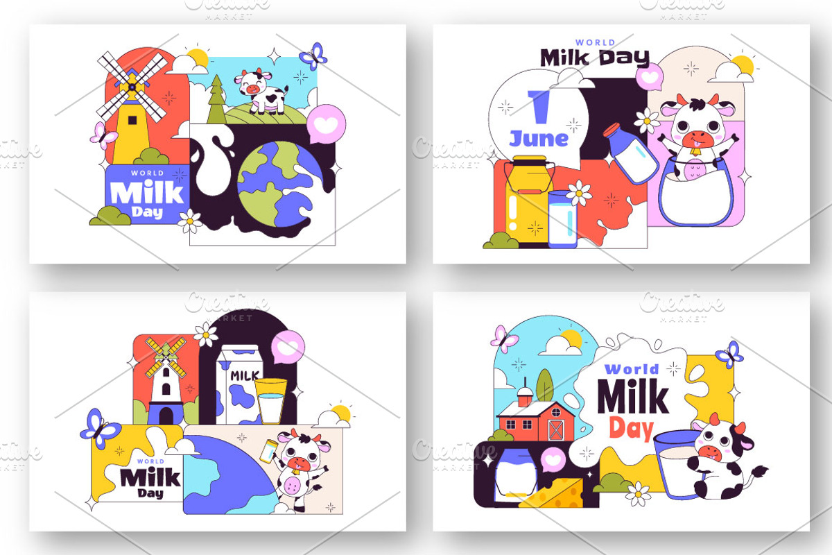 10 World Milk Day Illustration, a Food Illustration by denayunebgt (Photo 2 of 4)