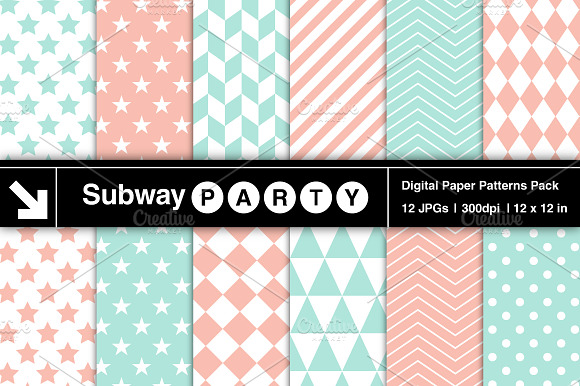 Mint & Coral Pink Geometric Papers preview 2