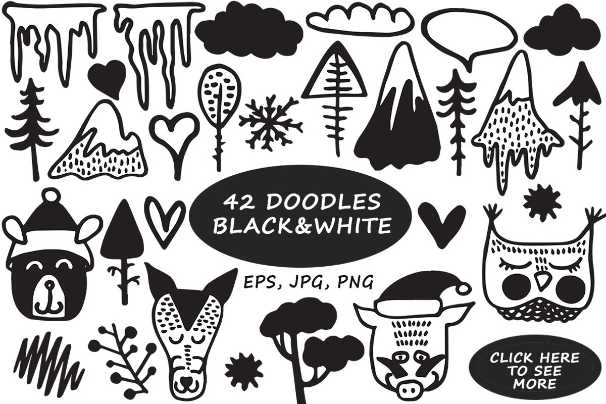 Black&White winter- hand drawn set, an Animal Illustration by Kseniya_design (Photo 2 of 6)