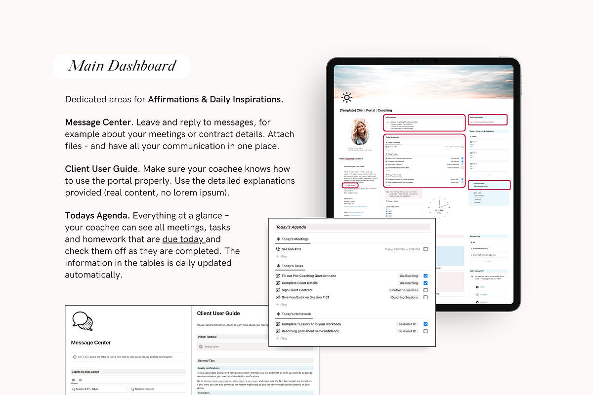 Notion Client Portal for Coaches, a Stationery Template by TheCoastlineStudio (Photo 2 of 10)
