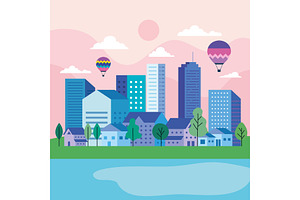 City landscape with buildings houses, an Illustration by studiogstock