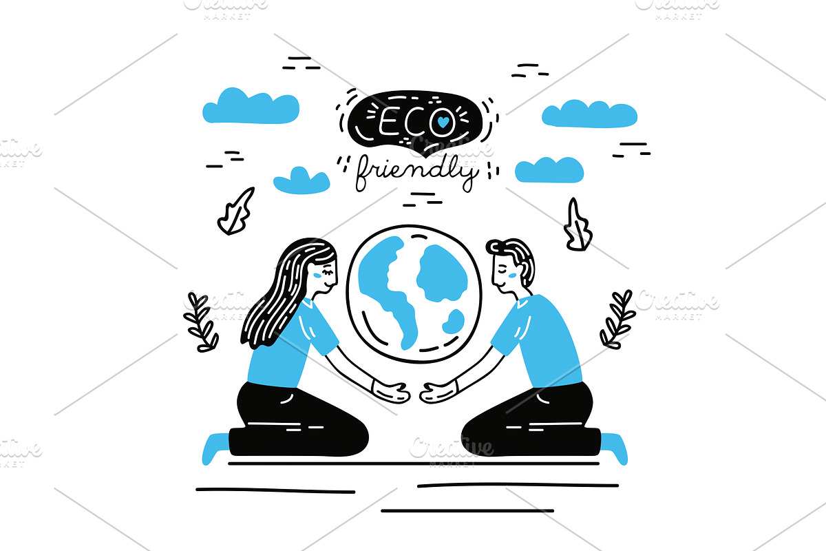 eco friendly banner with couple, a Person Illustration by studiogstock