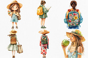 Watercolor Traveler Girl Clipart, an Illustration by Canvas Craft (Thumbnail 4 of 8)