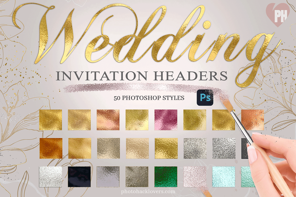 Wedding Invitation Photoshop Styles, a Layer Style Add-On by Photohacklovers (Photo 1 of 9)