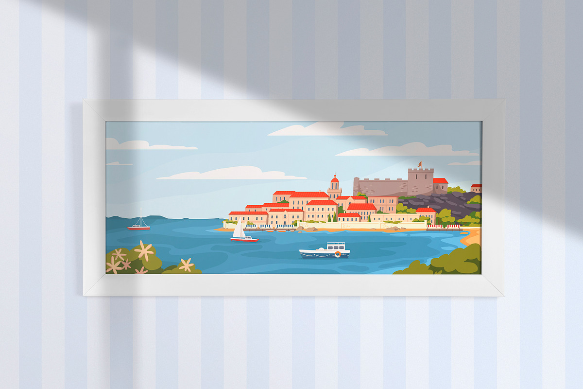 European town on sea coast landscape, an Illustration by Good Studio (Photo 3 of 3)