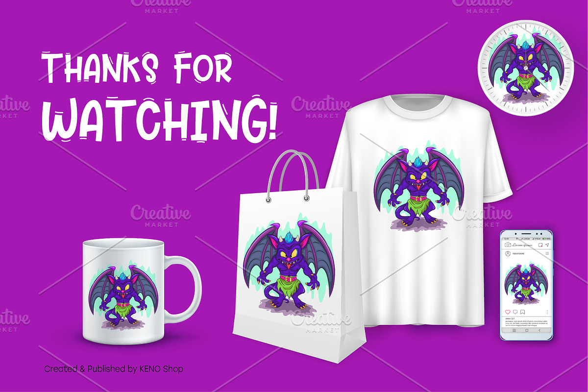 Cartoon gargoyle. Tshirt, PNG., an Animal Illustration by KENO Mascots (Photo 7 of 7)