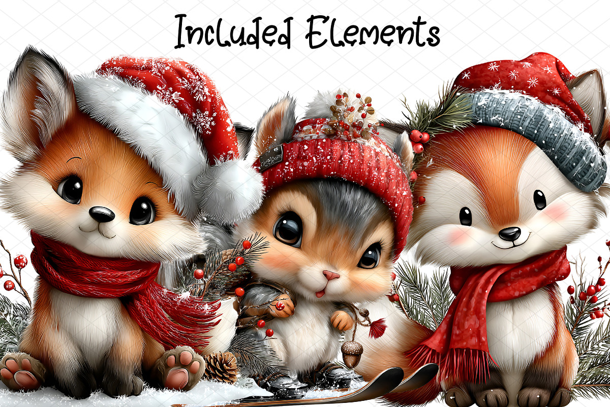 Festive Woodland Christmas Clipart, an Illustration by cherrydesign (Photo 2 of 4)
