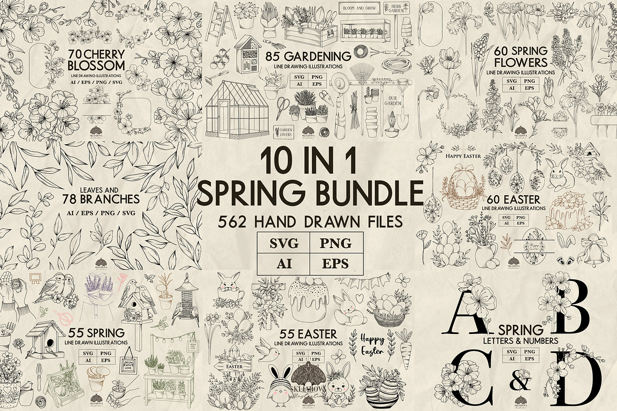 Spring Line Art Bundle 10 in 1, a Decorative Illustration by Skliarova (Photo 1 of 11)