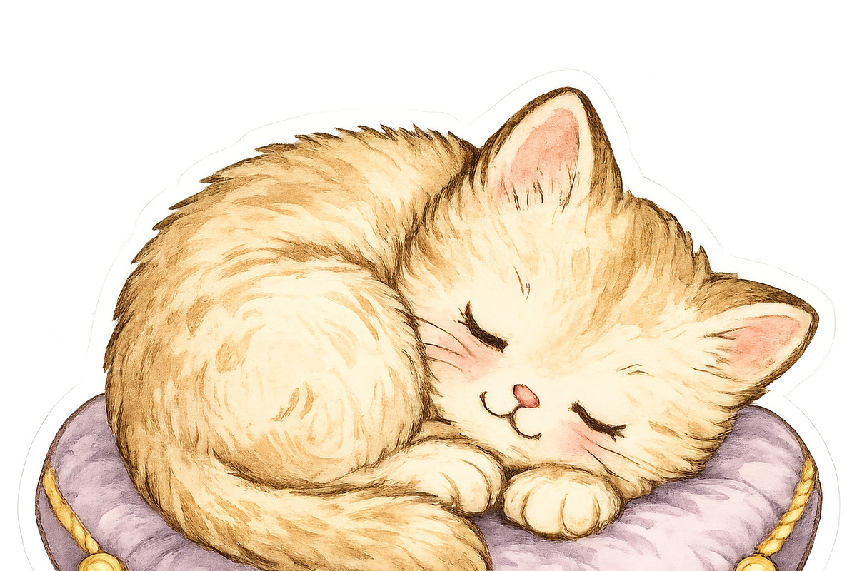 Kitsch kittens sleeping on retro vin, an Illustration by Dvoevnore photos