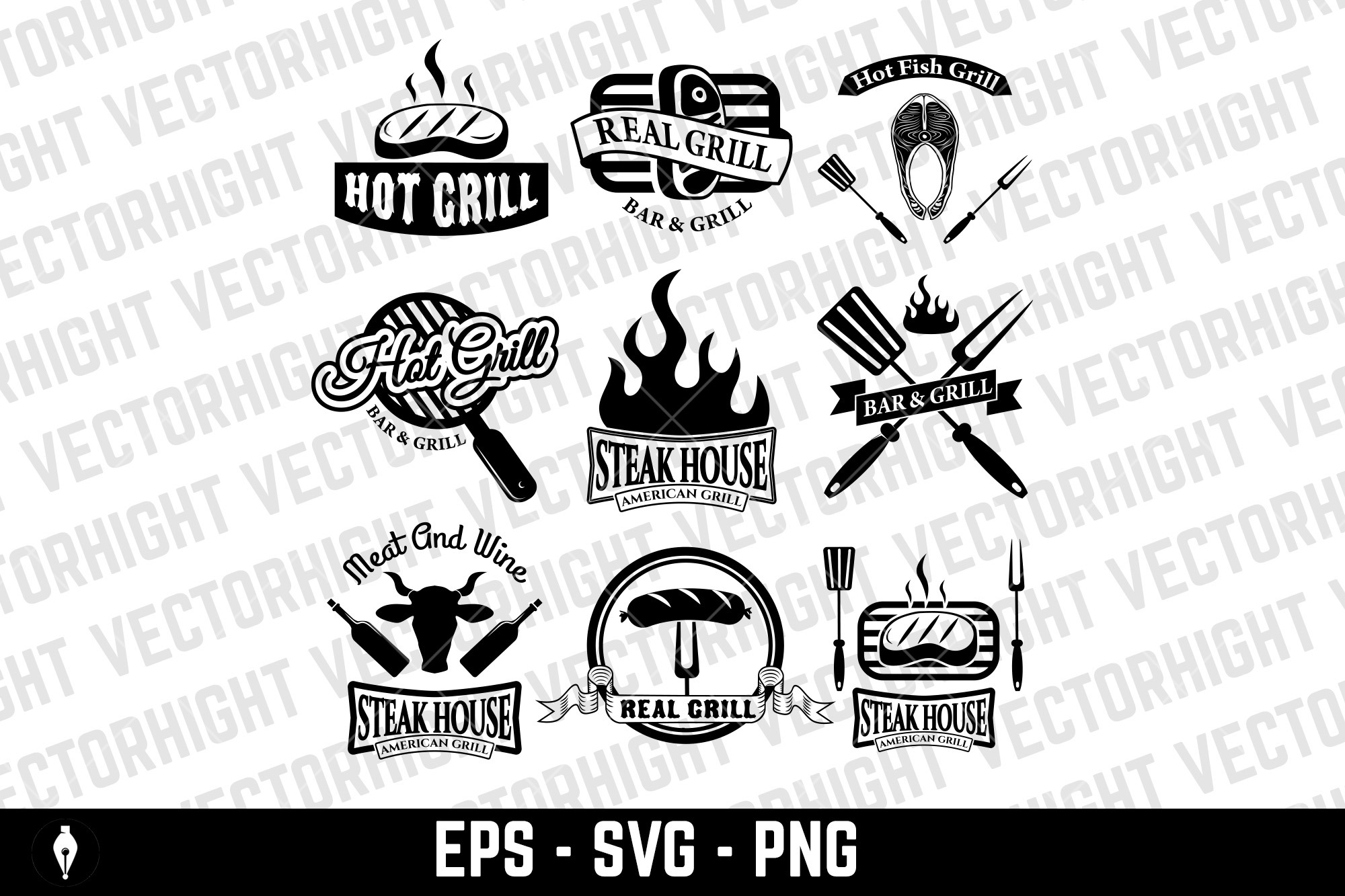 Set of grill bar labels, logos SVG, a Food Illustration by Vectorhight