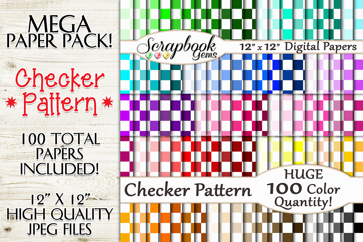 100 Colors Checker Pattern Papers, a Pattern Graphic by Scrapbook Gems