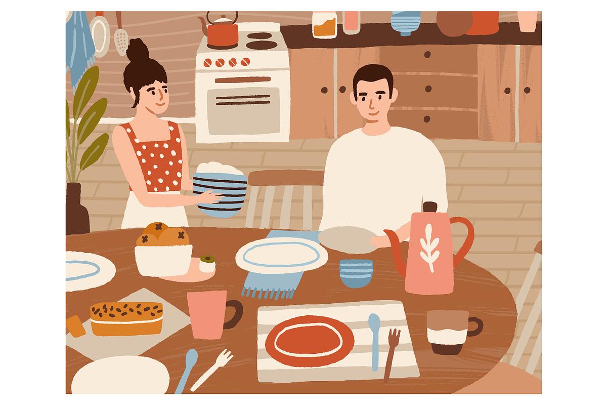 Couple preparing for family dinner, a Person Illustration by Good Studio (Photo 1 of 3)