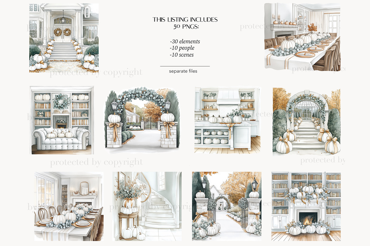 Elegant Autumn White Pumpkin Clipart, a Seasonal Illustration by GlamArtZhanna (Photo 5 of 8)