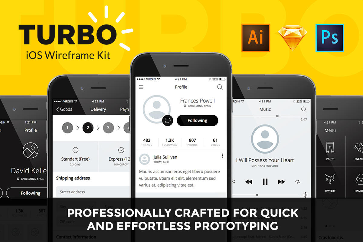TURBO iOS Wireframe Kit, a Wireframe Template by Just UI (Photo 1 of 11)