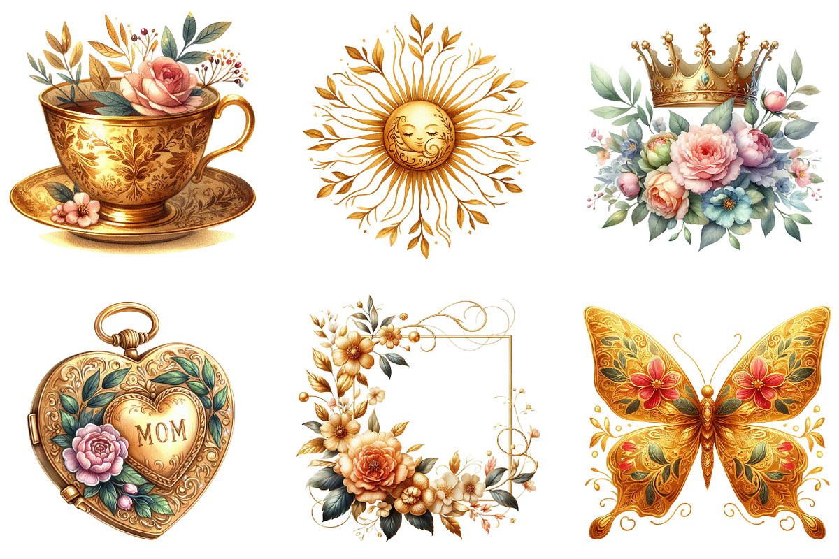 Golden Mother's Day Clipart, an Illustration by DreamArtGraphic (Photo 4 of 4)