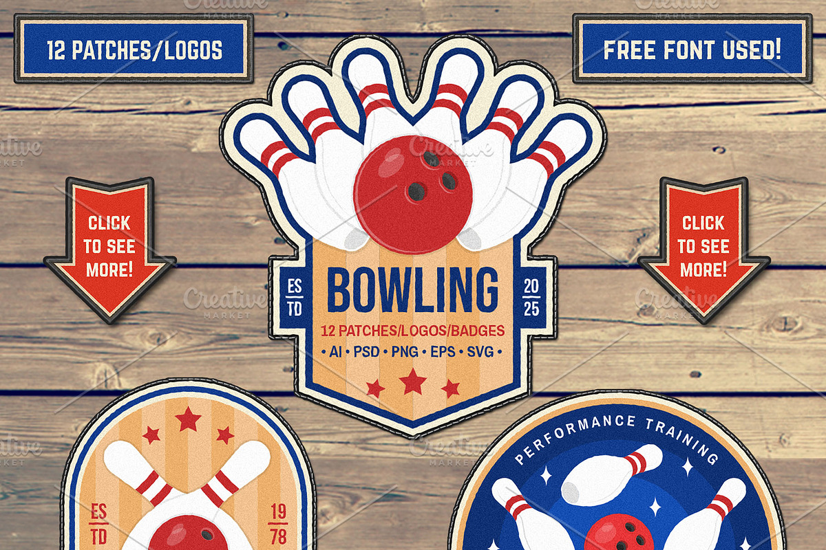 Bowling 12 patches/logos/badges, a Branding & Logo Template by sivVector (Photo 5 of 5)