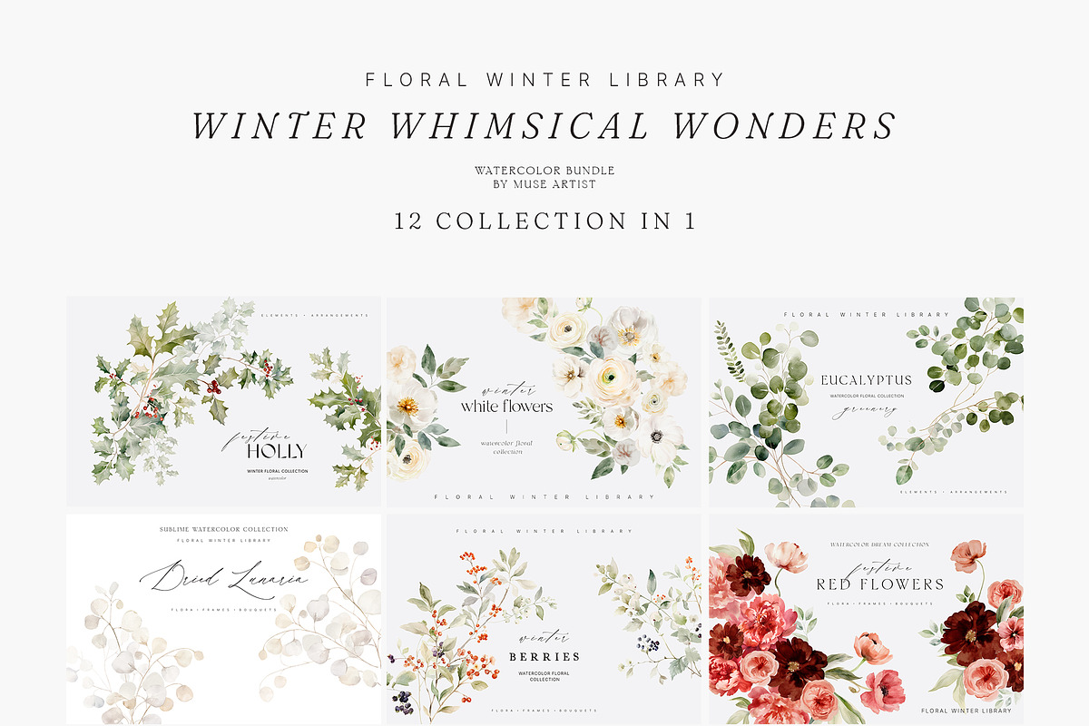 FLORAL WINTER BOX Watercolor Bundle, a Seasonal Illustration by Muse Artist (Photo 3 of 95)