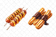 Watercolor Street Food Clipart PNG, an Illustration by Dream Creation (Thumbnail 7 of 7)