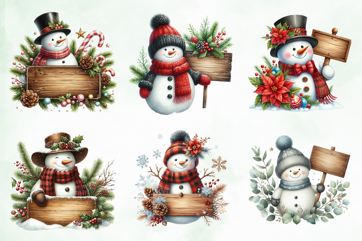 Watercolor Snowman Sign Clipart Png, an Illustration by Creative Art (Photo 6 of 6)