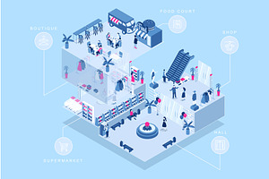 Shopping Mall Isometric Concept, a Finance Illustration by alexdndz