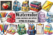 School Backpacks and Supplies, an Illustration by Design Market (Thumbnail 1 of 4)