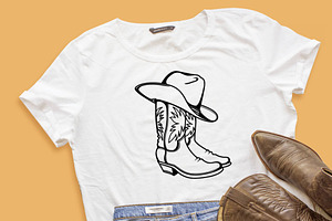 Cowboy Boots, Western Hat Vector