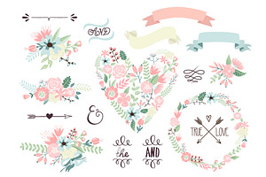 Wedding Floral clipart, Wreath heart