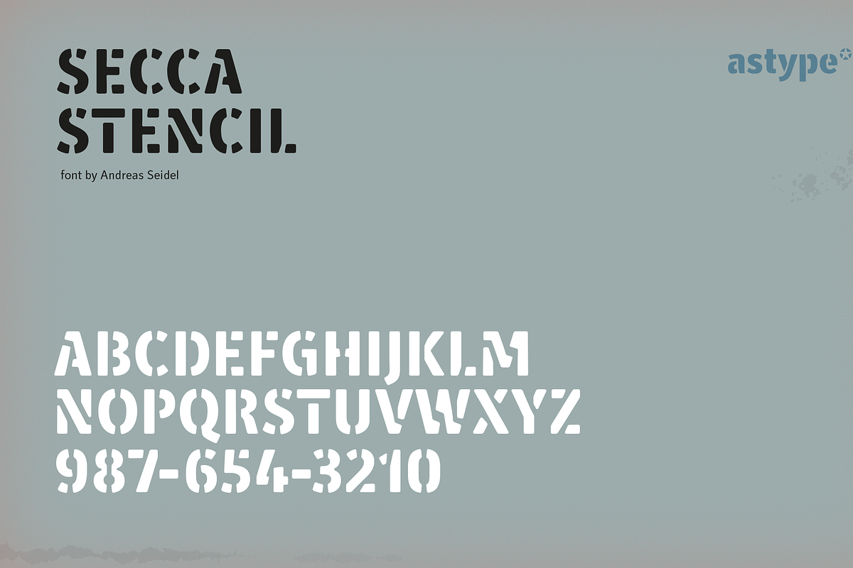 Secca Stencil, a Font by astype fonts (Photo 1 of 4)