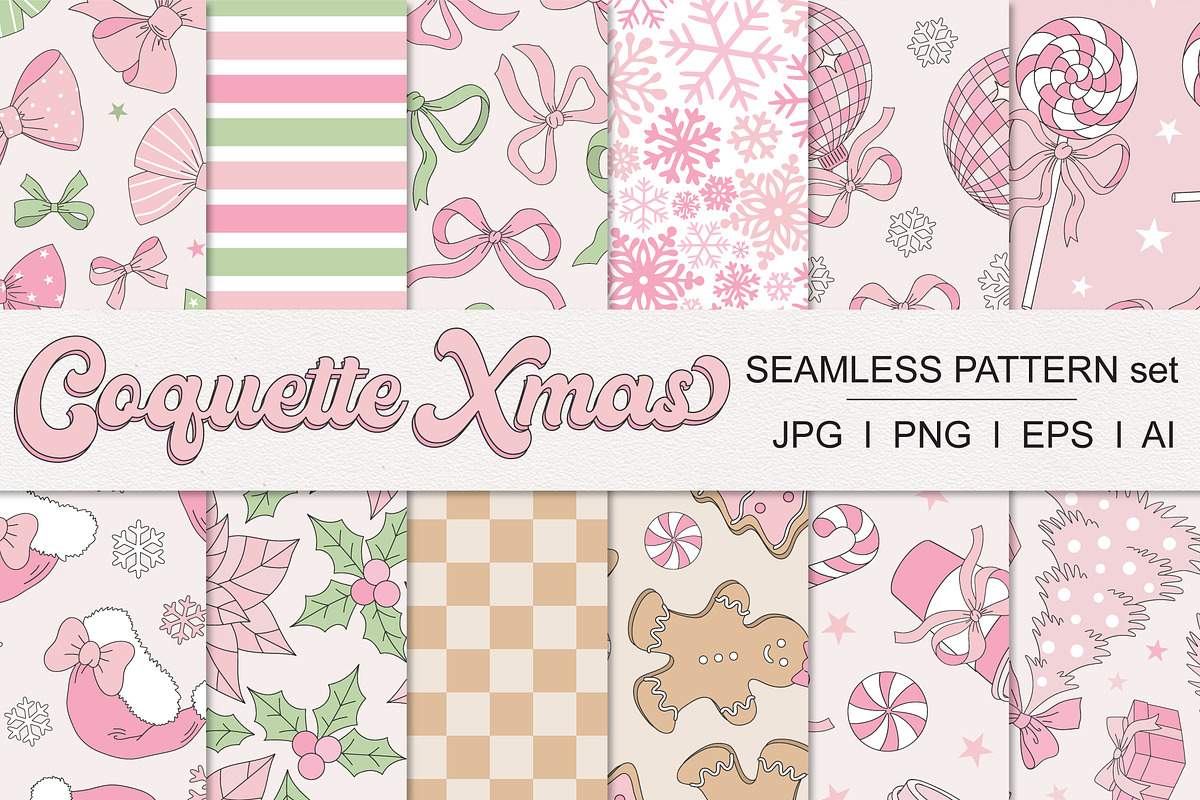 Coquette Christmas pattern set, a Pattern Graphic by @olga.angelloz (Photo 1 of 2)