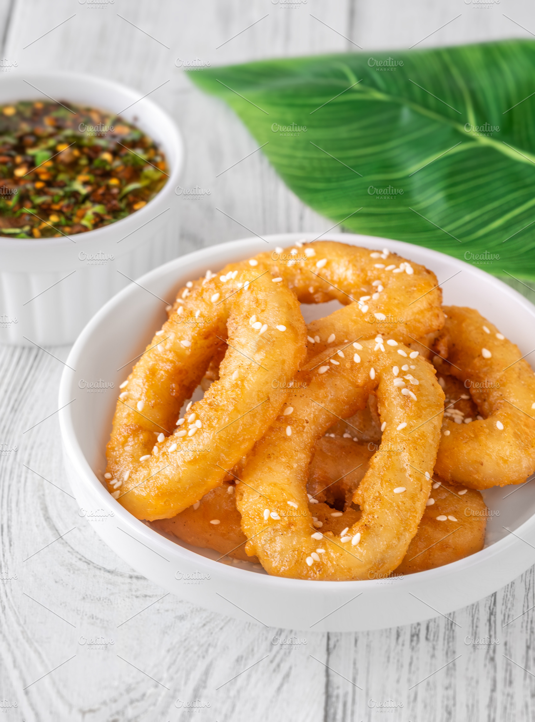Crispy battered calamari rings with, a Food & Drink Photo by Alexander Prokopenko
