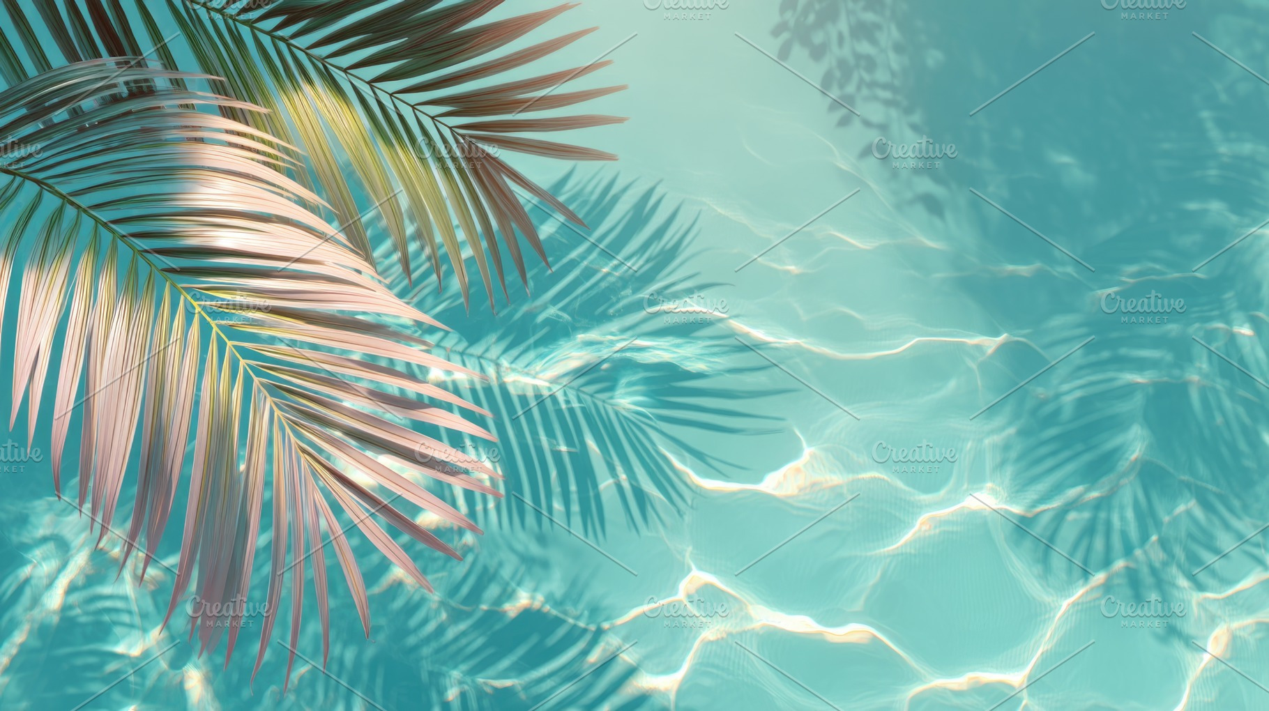 Tropical Palm Leaves Over Turquoise Pool Water Summer Background, a Nature Photo by José Manuel Gelpi