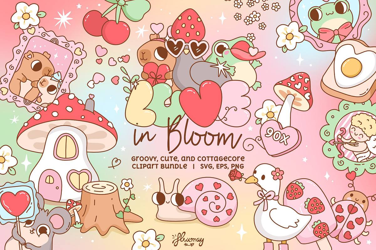 Love in Bloom - Valentine Cliparts, an Animal Illustration by Huxmay (Photo 1 of 7)