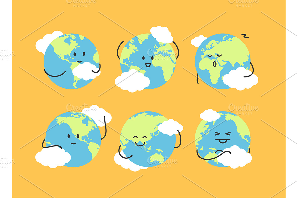Cute Globe Earth Characters Set., an Object Graphic by Vector and Templates
